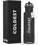 Coldest Sports Water Bottle with Straw Lid Vacuum Insulated Stainless Steel Metal Thermos Bottles Reusable Leak Proof Flask for Sports Gym (40 oz, Stealth Black)