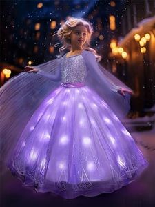 UPORPOR Light Up Robe de Princesse Fille, Enfant Robe Reine, Deguisement Noël Halloween Neiges Fille Anniversaire Fête Cosplay