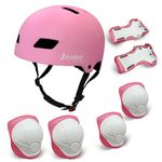 Joyano Kids Bike Helmet Toddler Helmet 3-8 Yrs Sport Gear Set Adjustable Child Cycling Helmet with Knee Pads Elbow Pads Wrist Guards Youth Skateboard Helmet CPSC Certified (Pink)