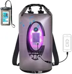 Qoolife Dry Bag Waterproof with Solar Bluetooth Speaker & Light - 20L Roll Top Dry Sack Keeps Gear Dry for Men Women Kayaking, Beach, Rafting, Boating, Hiking, Camping and Fishing