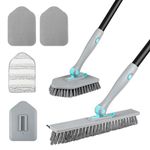 Scrubbing Brush Long Handle, 5 in 1 Hard Bristle Shower Scrubber with Crevice Cleaning Brush Squeegee, 50 inch Heavy Duty Stiff Scrub Brushes for Clean Bathroom Ceramic Tile Floor Toilet Tub Kitchen