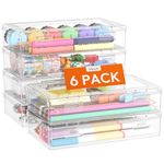 Lifewit Plastic Pencil Box with Snap-tight Lid, Large Capacity Hard Pencil Case Containers, Stackable Craft Pen Holder Clear Desk Drawer organizer and Storage for Art Supply, Office, 6 Pack