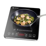 AMZCHEF Single Induction Cooker, Ultra-thin Induction Hob with Fashion Look, 10-level Power and Temperature Control, Black Frosted Glass Panel, Touch Sensor, 3-hour Timer, Safety Lock