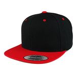 Trendy Apparel Shop Flexfit Brand Premium Two Tone Classic Flatbill Snapback Cap, Black Red, One Size