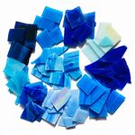 PALJOLLY Mosaic Tiles Stained Glass Sheets for Crafts, Glass Pieces for Mosaics and Stained Glass Art, Mixed Blue Colors and Variety of Shapes, 35oz/1kgs Value Pack