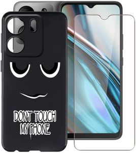 YQINHHME Black Soft TPU Bumper Phone Case for BLU View 5 B160V (6.56") with 1 X Tempered Glass Screen Protector, Slim Silicone Shockproof Cover for BLU View 5 B160V - Do not Touch