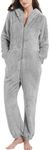 Flygo Womens Fuzzy Pajamas Fleece Onesie Pajamas Winter Warm One Piece PJs Loungewear(Grey-XL)