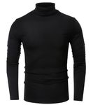 HTB School Uniform Men's Casual Solid Soft Cotton Turtleneck Shirts Warm Winter Autumn Pullover Sweater(01 Long Sleeve Black,US M)