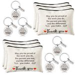 WATINC Appreciation Keychain Thank You Gifts Set - 6Pcs Thank You Key Chains & 6Pcs Proud of You Make a Difference Makeup Cosmetic Bags Inspirational Presents Bulk for Teacher Man Wowen