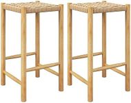 Giantex 26" Counter Height Wood Bar Stools Set of 2, Boho Rattan Barstools, Max Load 330 Lbs, Armless Saddle Kitchen Stools, Backless Wicker Bar Stools for Kitchen Counter Indoor Outdoor