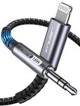 Aux Cord for iPhone【Apple MFi Certified】, JSAUX 6FT Aux to Lightning Cable, Lightning to 3.5mm Headphone Jack Adapter Cable for iPhone 14 13 12 11 Pro Max Mini, iPad iPod, Car Stereo, Speaker (Grey)