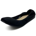 Ollio Women's Shoes Faux Suede Slip On Comfort Elasticated Square Toe Ballet Flat SF178, Black, 6 UK