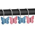 AGPTEK 12PCS Home Fashions Butterfly Anti Rust Decorative Resin Curtain Hanging Hooks, Curtain Fastener for Bathroom Shower Curtain, Bedroom, Living Room Curtain-Pink and Blue