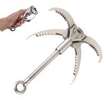 Azarxis Grappling Hook Stainless Steel 3/4 Claw Gravity Flying Tigers Folding Aquatic Anchor Hook for Outdoor Survival, Camping, Hiking, Fishing & Retrieval (Four Claw)