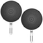 XULRKOS 2 Pack Silicone Splatter Screen for Frying Pan, 13'' Grease Splatter Guard with Folding Handle, Heat Resistant by Heat Insulation Cooling Mat, Food Grade Oil Splash guard