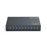 USB 10 Port Hub - Powered USB 3.0 Hub - Aluminum USB Data HUB Splitter 12V 5A 60W Power Adapter Extension for Mouse, Keyboard, HDD or More USB Devices