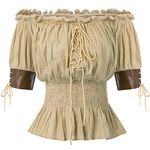 Belle Poque Off Shoulder Top Gothic Corset Style Off Shoulder Top Steampunk T-Shirt -2 S Kaki