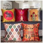 Vendola Decorative Satin 250TC Sofa Cushion Pillow Covers, Multicolor, Set of 5 Ethnic Cushion Covers(Namaskar,16x16 Inches)