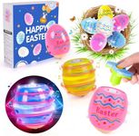 TERRAMUS Easter Eggs Toys, 6-Pack Light Up Easter Basket Stuffers, Lighting, Singing, Spinning Tops, Party Favors, Plastic Eggs Toy, Gifts for Kids Toddler 3+ Boys Girls