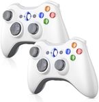 Nonbliep 2 Pack for Xbox 360 Controller, Compatible with Xbox 360 & Slim/PC Windows 10/8/7, with Upgraded Joystick/Dual-Vibration/2.5mm headphone Jack for Xbox Controller Wireless White