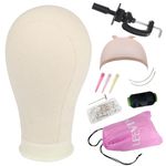 Leeven 22 Inch Canvas Wig Head for Making Wig Poly Mannequin Head With T Pins and Clamp Stand for Display/Styling Canvas Block Head 22 Inch