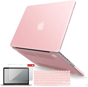 iBenzer MacBook Pro 13 Inch Case 2012-2015, Soft Touch Hard Case Shell Cover with Keyboard Cover Screen Protector for Apple MacBook Pro 13 with Retina Display A1425 1502, Rose Quartz,MMP13R-01RQ+2