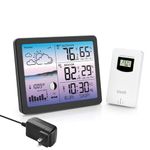 Uzoli EM3566D Weather Station Wireless Indoor Outdoor, 7.4in Home Weather Station with Atomic Clock, Temperature, Humidity, Weather Forecast, Moon Phase, Indoor Outdoor Thermometer with Large Display