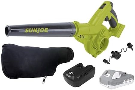 Sun Joe 24V-WSB-LTE 24-Volt iON+ 185 MPH 105 CFM Cordless Workshop Blower/Vacuum Kit w/ 2.0-Ah Battery, Charger, and 2 x Dust Bags