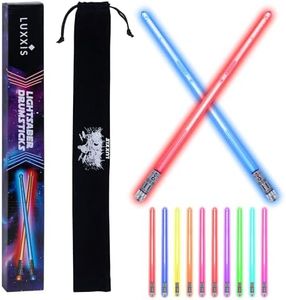 Luxxis Lightsaber Drumsticks for Adults and Kids - Rechargeable Glow Sticks Light up 15 Multi Color Changing Led Drum Sticks - Drummer Accessories Gifts (1 Pair)