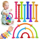 Baby Sensory Suction Bath Toys: 8pcs Slicone Baby Suction Cup Toys, LESONG No Mold Bath Toys, Toddlers Travel Toys on Plane, Tactile Fine Motor Skill Baby Toys 6 Months Plus