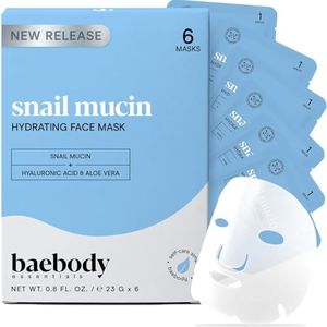 Baebody Snail Mucin Mask (6 pcs) - Hydrating Face Mask Sheet with Hyaluronic Acid - Moisturizing Face Mask for Youthful Skin - Korean Face Mask Inspired - Anti Aging Face Masks Skincare Korean