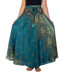 Lannaclothesdesign Women's Long Maxi Skirt Bohemian Gypsy Hippie Style Clothing (US 37 INC L-XL, Teal Peacock Flower)