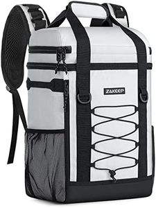 ZAKEEP Cooler Backpack, 36 Cans Multifunctional Leakproof Cooler Backpack with Padded Top Handle, Mesh Pocket for Camping BBQ (White)