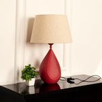 Divine Trends Drop Red Textured Table Lamp 19 inches Height with Off White 12 inches Diameter Lampshade for Bedside, Bedroom, Living Room, Home Decoration, Hotel Pack of 1