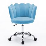 Amazon Brand - Umi Modern Ergonomic Mid-Back Velvet Swivel Chair with Height Adjustment and Wheels - Task Desk Office Executive Chair for Living Room, No Arms in Light Blue