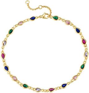 MEVECCO Anklet for Women Gold Teardrop Rainbow Zirconia 14K Gold Plated Dainty Chain Boho Beach Summer Simple Foot Jewelry Ankle Bracelet