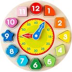 Avenor Teaching Time Clock Shape Sorting Number Blocks Early Learning Wooden Educational Toy for Kids