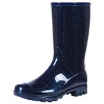Evshine Women's Mid Calf Rain Boots Waterproof Garden Shoes, Glitter Blue, 8.5