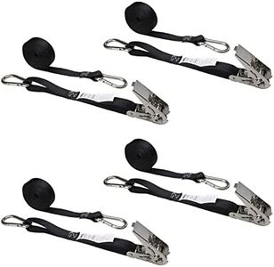 US Cargo Control - Stainless Steel Ratchet Strap Tie Down - 1 Inch Wide X 10 Foot Long - Black Tie Down Strap - Stainless Steel Thumb Ratchet - Dependable Utility Strap to Secure Cargo - 4 Pack