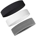 Ailiver Headbands Sweatband Set 3 Pieces Men Women Sweat Bands Absorbent for Gym Sports Tennis Running Exercise Basketball Headbands Sweatband Moisture Wicking (3 Pieces)