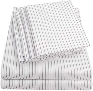 Cal King Size Bed Sheets - 6 Piece 1500 Supreme Collection Fine Brushed Microfiber Deep Pocket California King Sheet Set Bedding - 2 Extra Pillow Cases, Great Value, California King, Pinstripe White