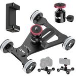 Camera Slider Dolly with Ball Head & Phone Clamp, 360° Panorama Silent Movement Camera Dolly Car for DSLR Camera, Camcorder, Gopro, iPhone, Phone