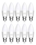 Bonlux B22 LED Candle Light Bulbs Bayonet 60W Equivalent, 7W Bayonet Light Bulb B22 LED Candle Bulb Warm White 3000K for Chandelier, C37 Energy Saving Light Bulbs 600LM, Non-Dimmable, Pack of 10