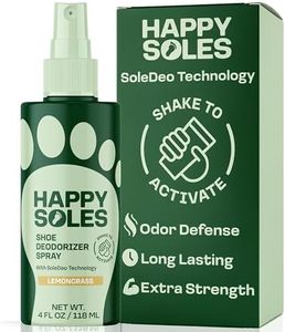 HAPPY SOLES Shoe Deodorizer Spray for Gym Gear & Smelly Shoes Caused by Stinky Feet - Strong Odor Fighter for Sneakers, Boots, and Sandals - Fresh Smell, Refreshing Shoe Spritz 4oz (Lemongrass)