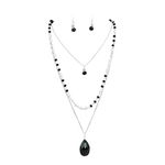 Bocar Fashion 3 Layer Jewelry Set Long Chain Pendant Bead Necklace Earring for Women (NK-10036-black)