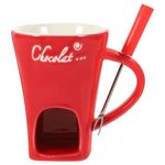 UPKOCH 1 Set Fondue Mugs with Fork Ceramic Chocolate Melting Cup Individual Cheese Warmer Mini Porcelain Melting Pot for Caramel Tapas Home Kitchen Supplies Red