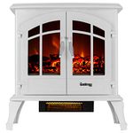 Jasper Free Standing Electric Fireplace Stove - 25 Inch White Portable Electric Vintage Fireplace with Realistic Fire and Logs. Adjustable 1500W 400 Square Feet Space Heater Fan