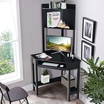 Tangkula Corner Desk with Hutch, 90 Degrees Triangle Corner Computer Desk with Keyboard Tray & Bookshelves for Small Space, Space Saving Corner Writing Desk for Bedroom