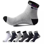 FERRY CHERRY Comfortable 5 Pairs Cotton Sports Ankle Socks for Men (5Pairs -Black,Blue, White,L. Grey,D.Grey)