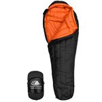 Hyke & Byke Down Sleeping Bag - Eolus 800 Fill Power 15 Degree F Bag for Backpacking (15 Degree - Black/Clementine, Long)